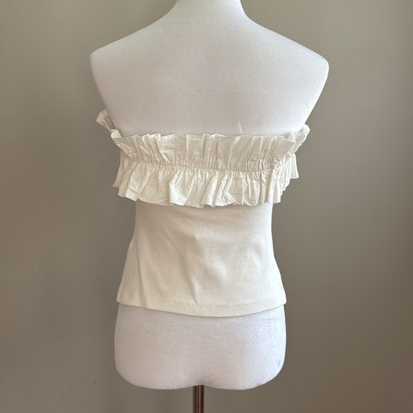 Anthropologie Maeve Poplin Ruffle Trim White Tube Off Shoulder Top Size MP - NEW - Picture 9 of 12